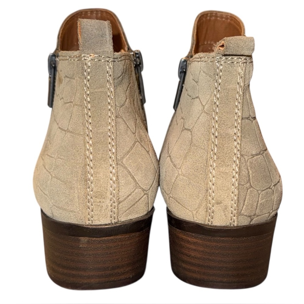 Lucky Brand® Basel Bootie Stonerock Crocodile Suede Double Zippers Stacked Heel - Picture 5 of 9